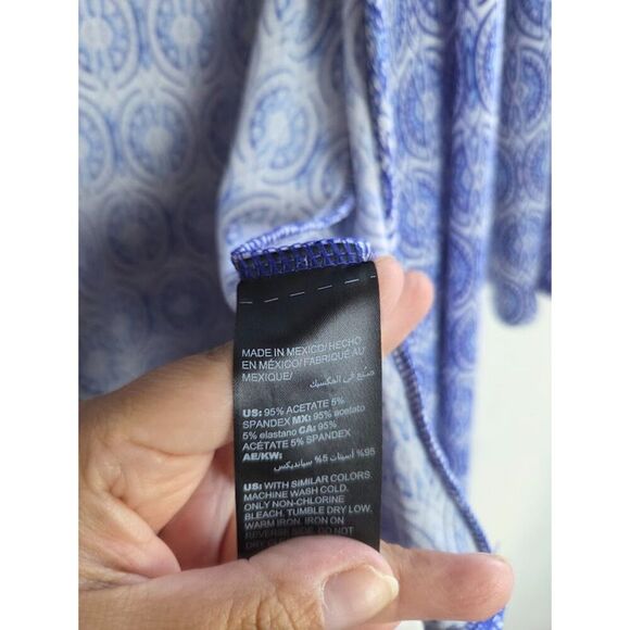 Chico's Blue White Tapestry Print Jersey Knit Open Front Tunic Cardigan size 18 - Picture 6 of 6